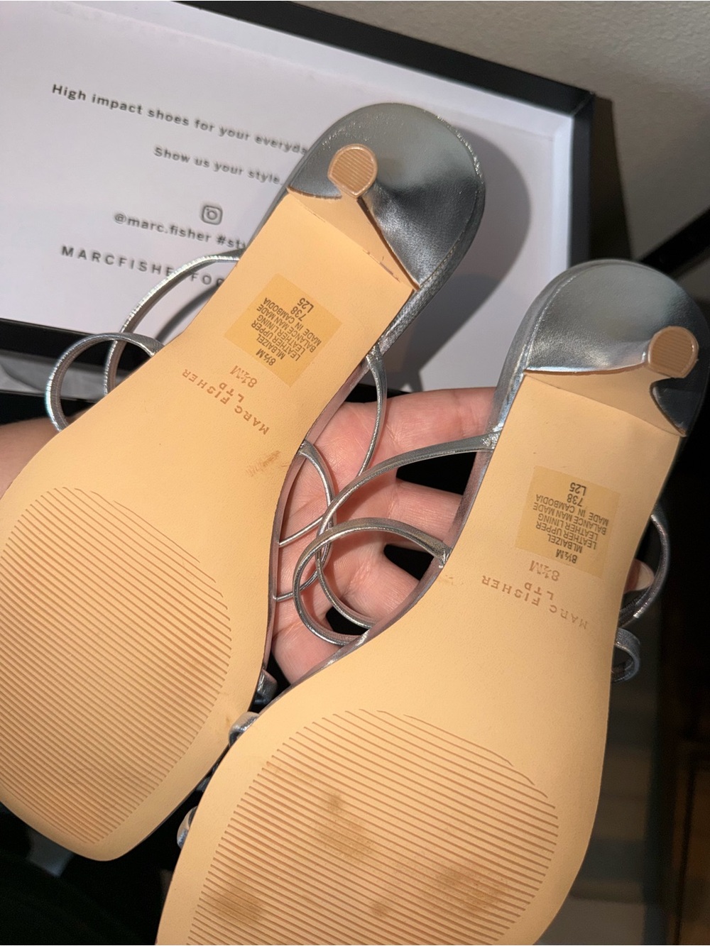 Marc Fisher Silver Strappy Knot Mules - Picture 8 of 9